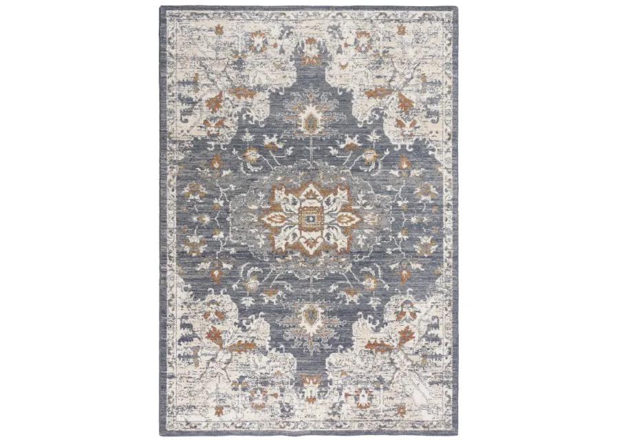 Ventura Blue Medallion Washed Wool 3' x 5' Rectangle Rug