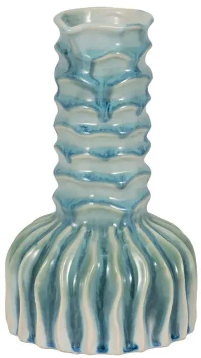 9" Coastal Ribbed Bud Vase Reactive Finish, Blue