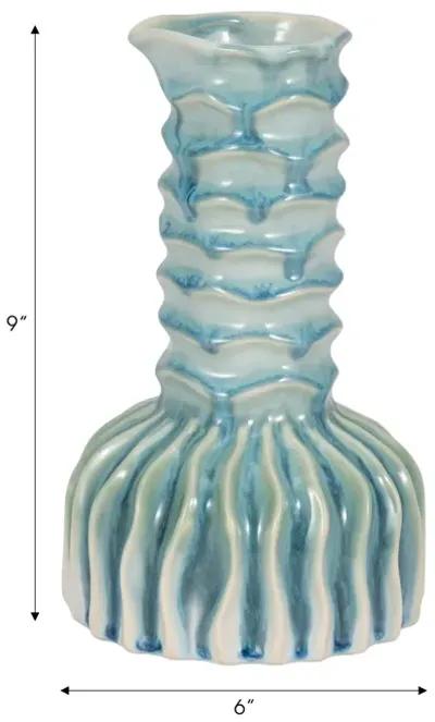 9" Coastal Ribbed Bud Vase Reactive Finish, Blue