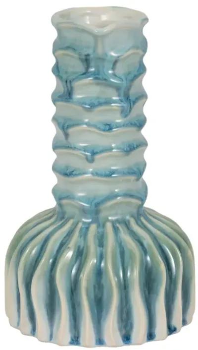 9" Coastal Ribbed Bud Vase Reactive Finish, Blue