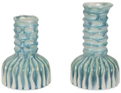 9" Coastal Ribbed Bud Vase Reactive Finish, Blue