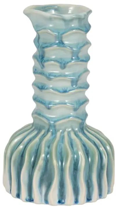 9" Coastal Ribbed Bud Vase Reactive Finish, Blue