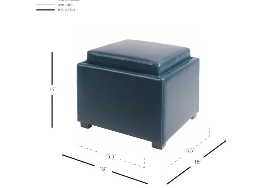 cameron square bonded leather storage ottoman w/ tray, vintage blue