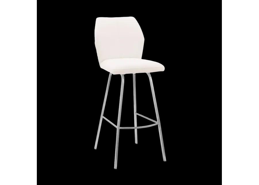 Tandy White Faux Leather and Brushed Stainless Steel 26" Counter Stool