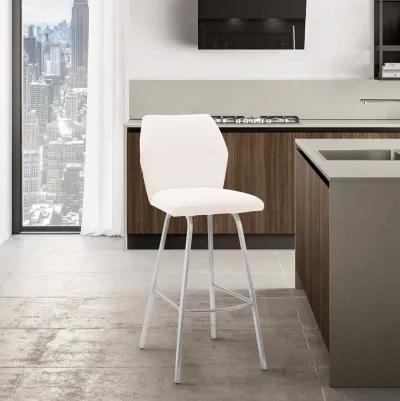 Tandy White Faux Leather and Brushed Stainless Steel 26" Counter Stool