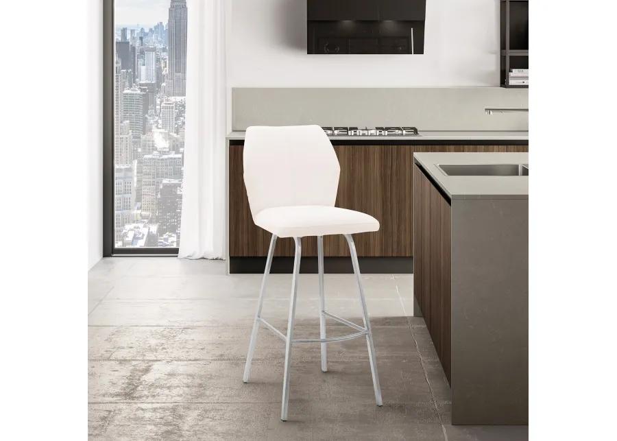 Tandy White Faux Leather and Brushed Stainless Steel 26" Counter Stool