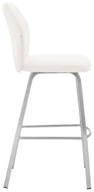 Tandy White Faux Leather and Brushed Stainless Steel 26" Counter Stool