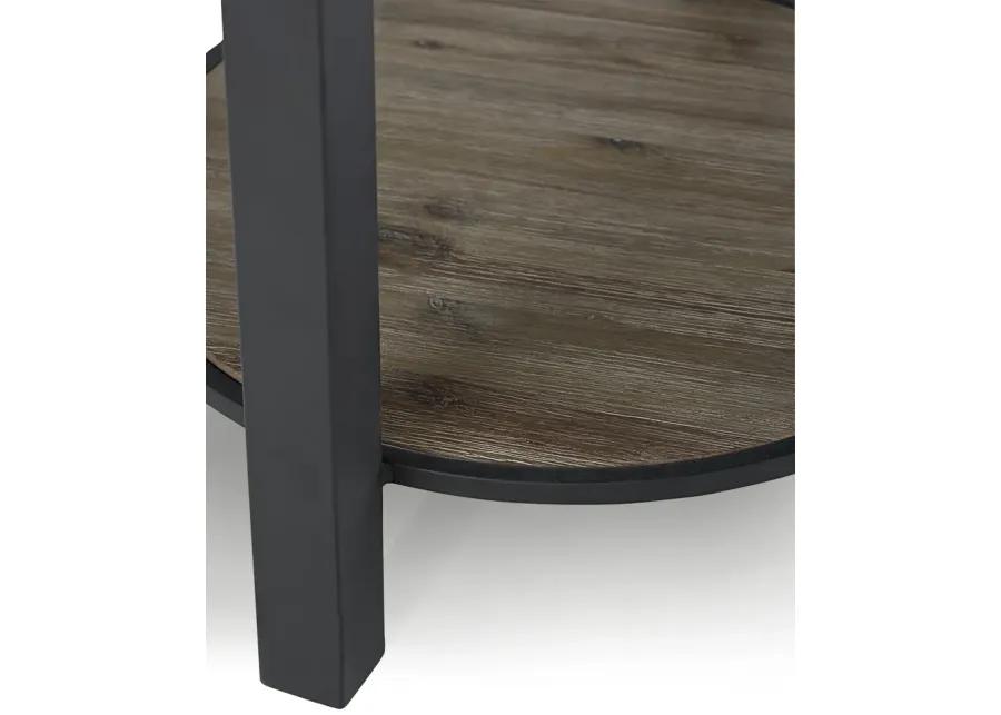 Canyon Solid Wood and Metal Round End Table in Washed Grey