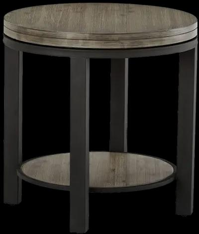 Canyon Solid Wood and Metal Round End Table in Washed Grey