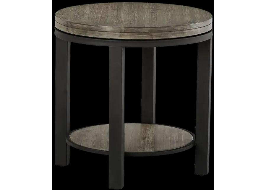 Canyon Solid Wood and Metal Round End Table in Washed Grey