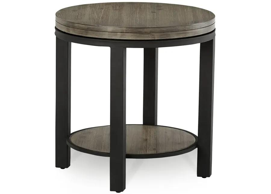 Canyon Solid Wood and Metal Round End Table in Washed Grey