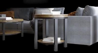 Canyon Solid Wood and Metal Round End Table in Washed Grey