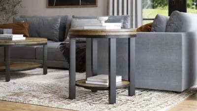 Canyon Solid Wood and Metal Round End Table in Washed Grey