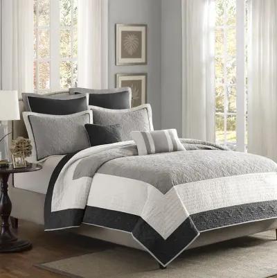 Madison Park Attingham Black 7 Piece Quilt Set with Euro Shams and Throw Pillows