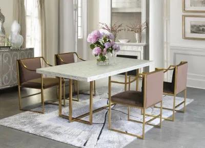 Harmony Contemporary Dining Table in Brushed Gold Finish and Ash Veneer Top