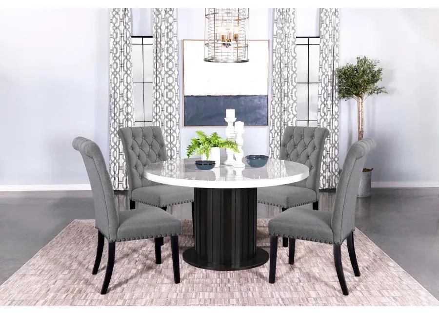 Sherry 5-piece Round Dining Set with Grey Fabric Chairs