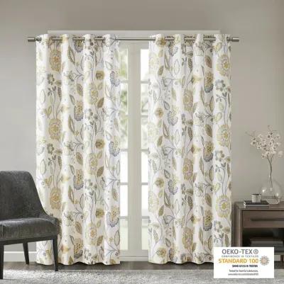 SunSmart Camille Yellow Jacquard Printed Room Darkening Curtain Panel