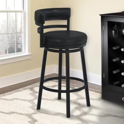 Titana 26" Counter Height Metal Swivel Barstool in Ford Black Pu and Black Finish