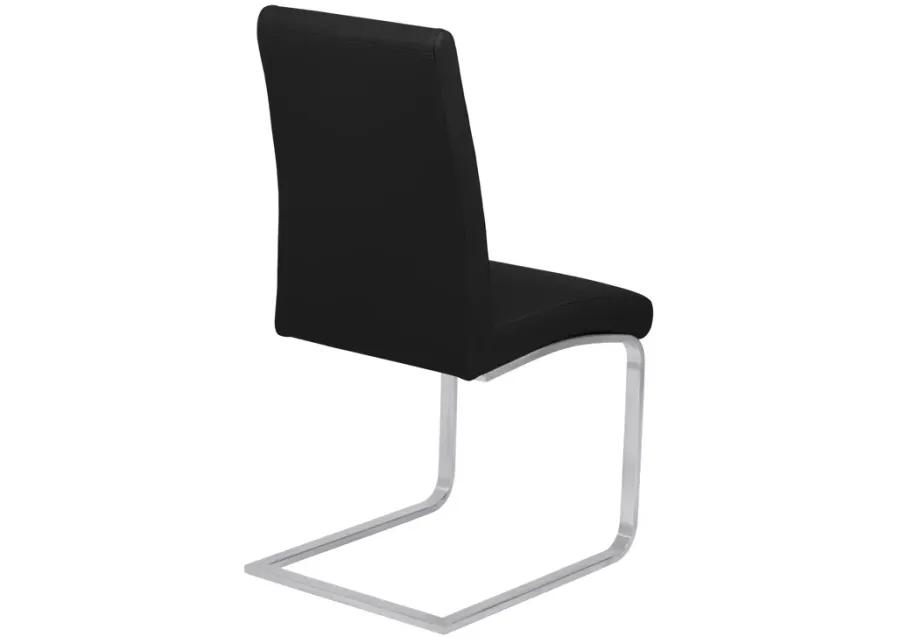 Blanca Contemporary Dining Chair in Black Faux Leather with Brushed Stainless Steel Finish - Set of 2