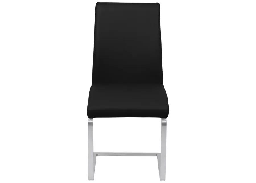 Blanca Contemporary Dining Chair in Black Faux Leather with Brushed Stainless Steel Finish - Set of 2