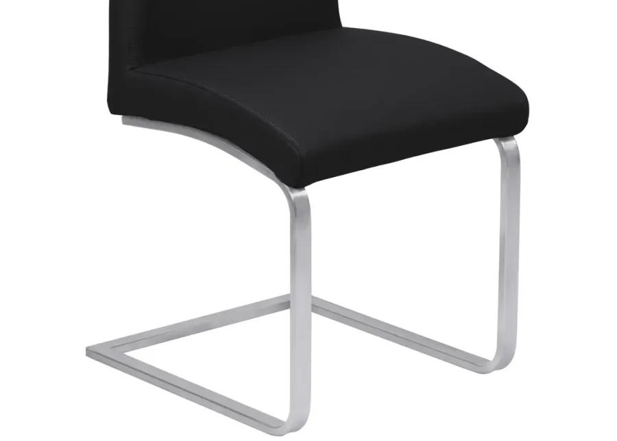 Blanca Contemporary Dining Chair in Black Faux Leather with Brushed Stainless Steel Finish - Set of 2