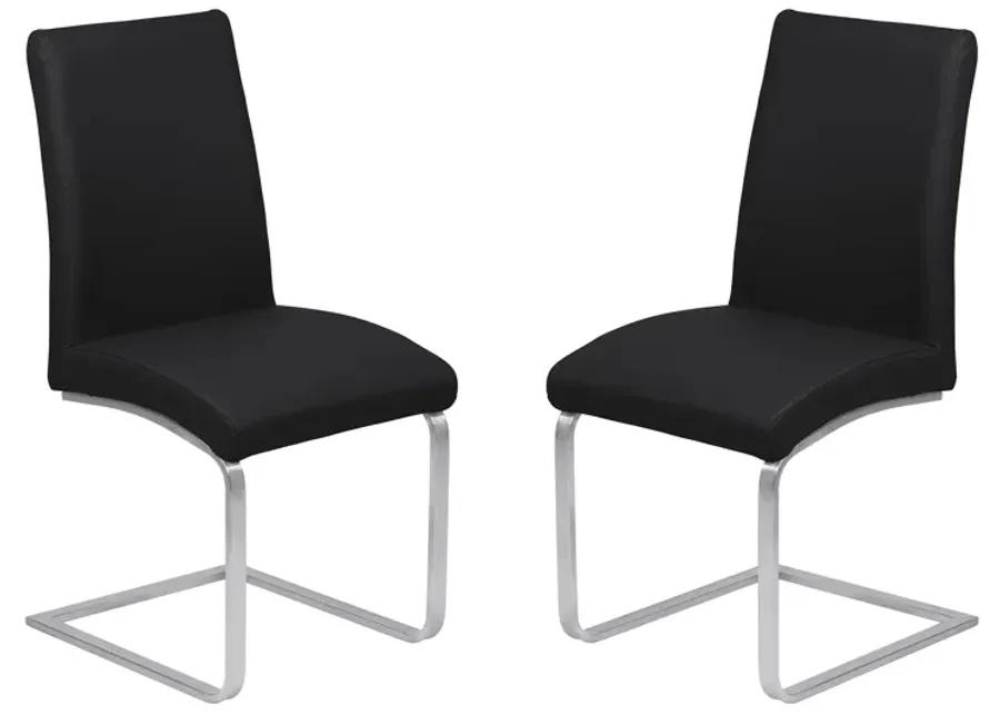 Blanca Contemporary Dining Chair in Black Faux Leather with Brushed Stainless Steel Finish - Set of 2