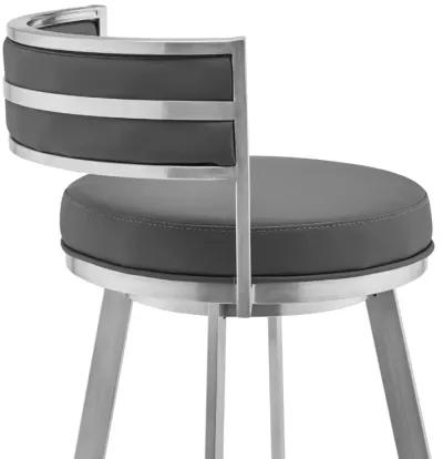 Naomi and Roman 3-Piece Counter Height Dining Set in Brushed Stainless Steel and Grey Faux Leather