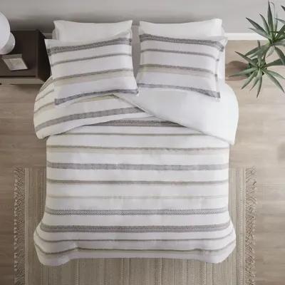 Madison Park Langley Neutral 3 Piece Clipped Jacquard  Duvet Cover Set