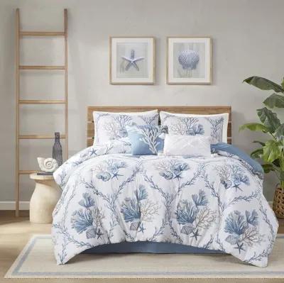 Harbor House Pismo Beach Blue/White 6 Piece Oversized Cotton Comforter Set with Throw Pillows