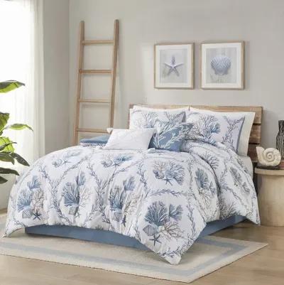 Harbor House Pismo Beach Blue/White 6 Piece Oversized Cotton Comforter Set with Throw Pillows