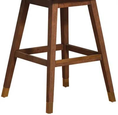 Basila Swivel Bar Stool in Brown Oak Wood Finish with Taupe Fabric