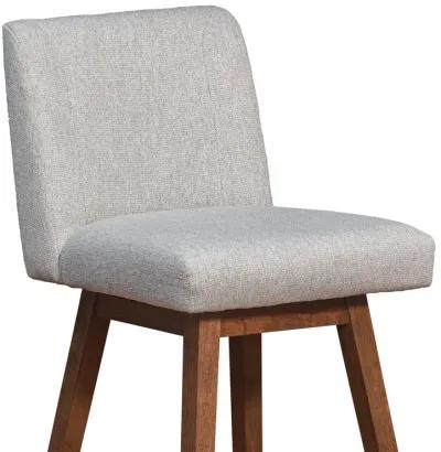 Basila Swivel Bar Stool in Brown Oak Wood Finish with Taupe Fabric