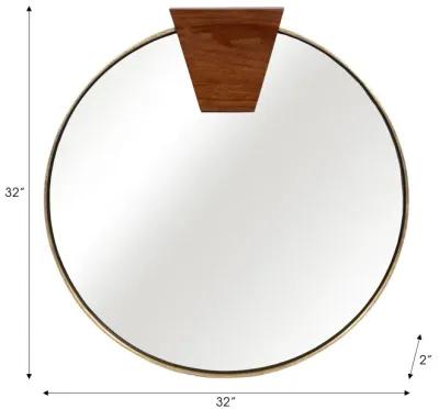 32x32 Round Wood Piece Mirror, Gold