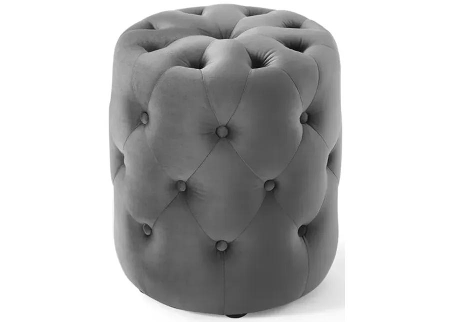 Amour Tufted Button Round Performance Velvet Ottoman