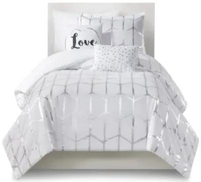 Intelligent Design Raina White/Silver Metallic Printed Comforter Set