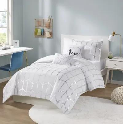 Intelligent Design Raina White/Silver Metallic Printed Comforter Set