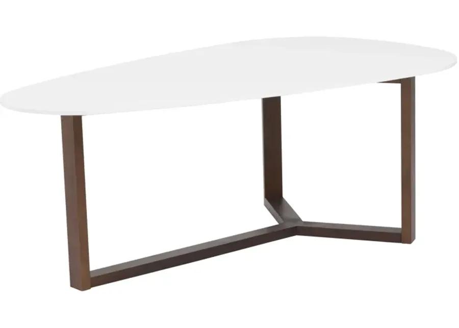 Morty Coffee Table in Matte White with Dark Walnut Base