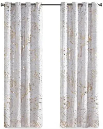 Intelligent Design Rebecca Blush/Gold Grommet Top Printed Marble Metallic Total Blackout Curtain