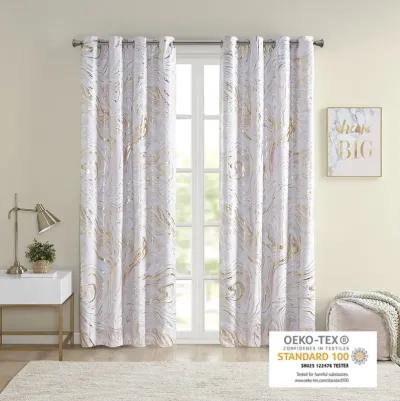 Intelligent Design Rebecca Blush/Gold Grommet Top Printed Marble Metallic Total Blackout Curtain