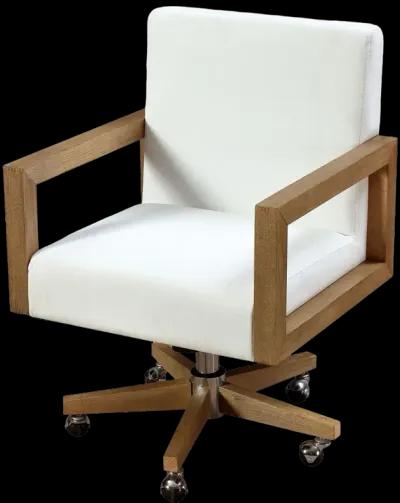 One Wood Frame Home Office Chair in Solid Wood and White Canvas