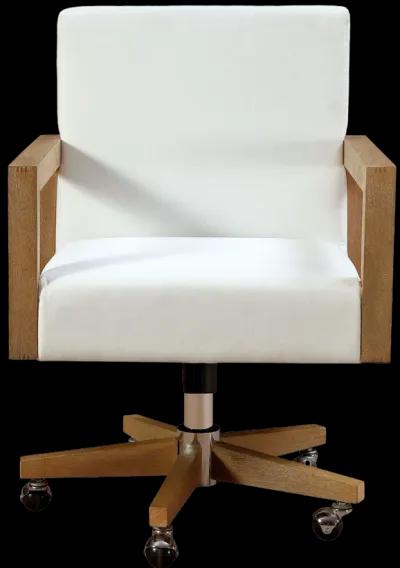 One Wood Frame Home Office Chair in Solid Wood and White Canvas