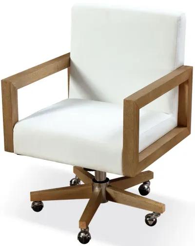 One Wood Frame Home Office Chair in Solid Wood and White Canvas