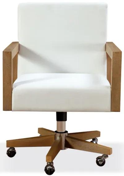 One Wood Frame Home Office Chair in Solid Wood and White Canvas