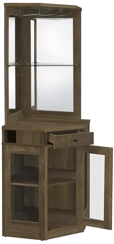 Alviso Corner Bar Cabinet with Stemware Rack Rustic Oak