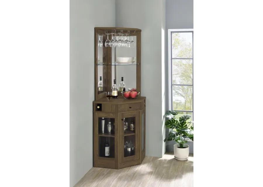 Alviso Corner Bar Cabinet with Stemware Rack Rustic Oak