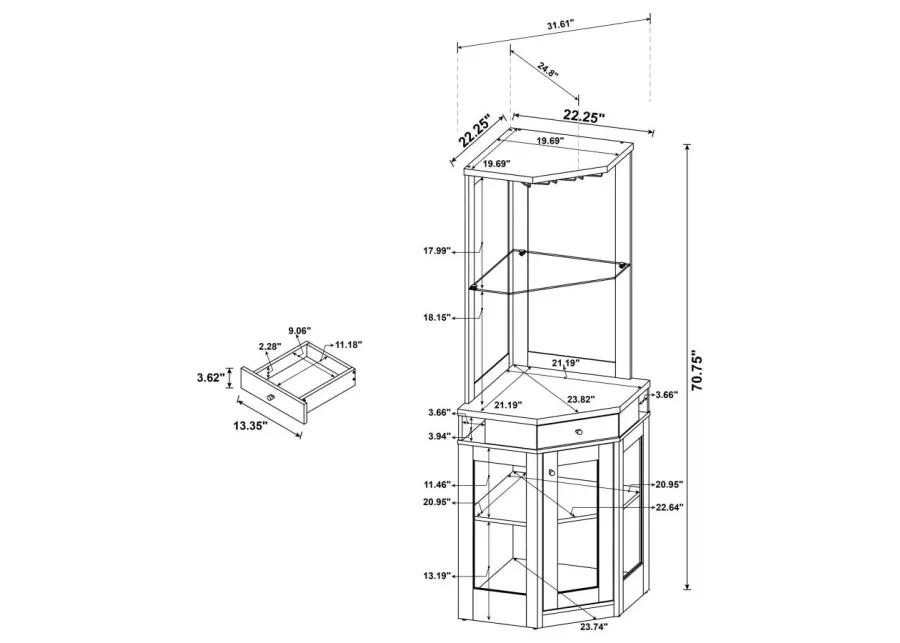 Alviso Corner Bar Cabinet with Stemware Rack Rustic Oak
