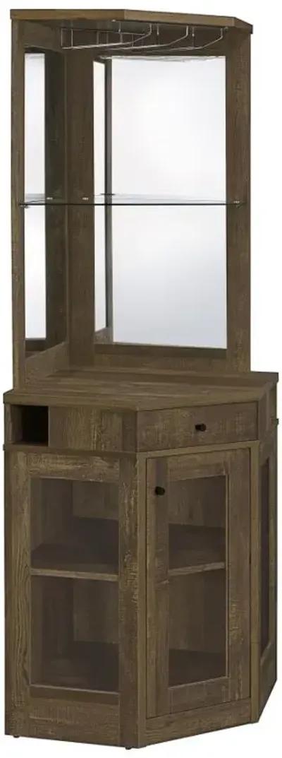 Alviso Corner Bar Cabinet with Stemware Rack Rustic Oak