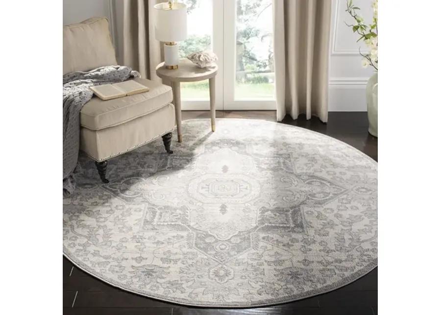 Brentwood 816 Grey / Cream 3' X 3' Round Round Powerloomed Rug