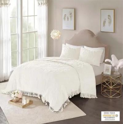 Madison Park Laetitia Off-White Tufted Cotton Chenille Medallion Fringe Coverlet Mini Set