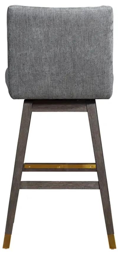 Basila Swivel Bar Stool in Gray Oak Wood Finish with Gray Fabric